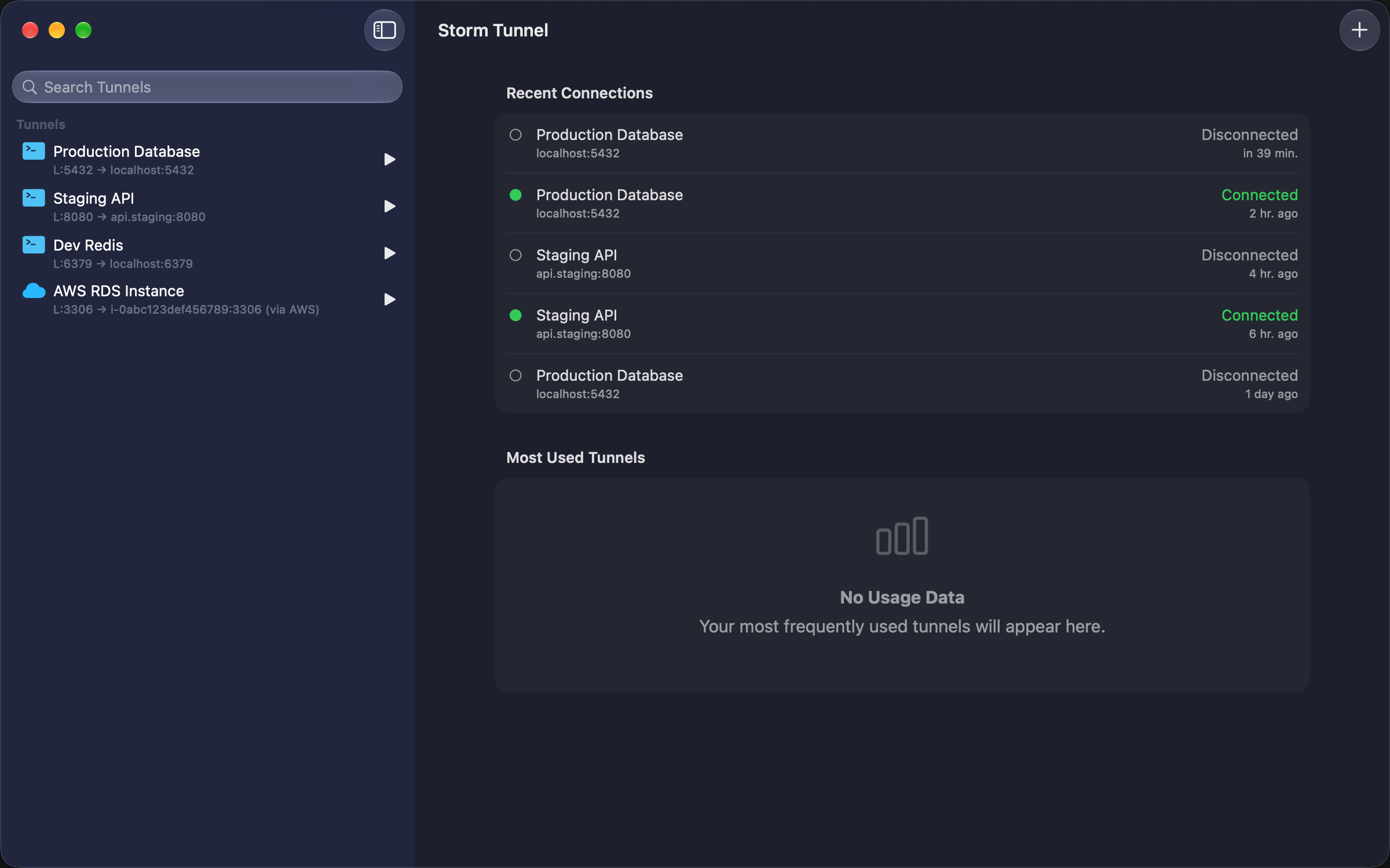Main window dashboard