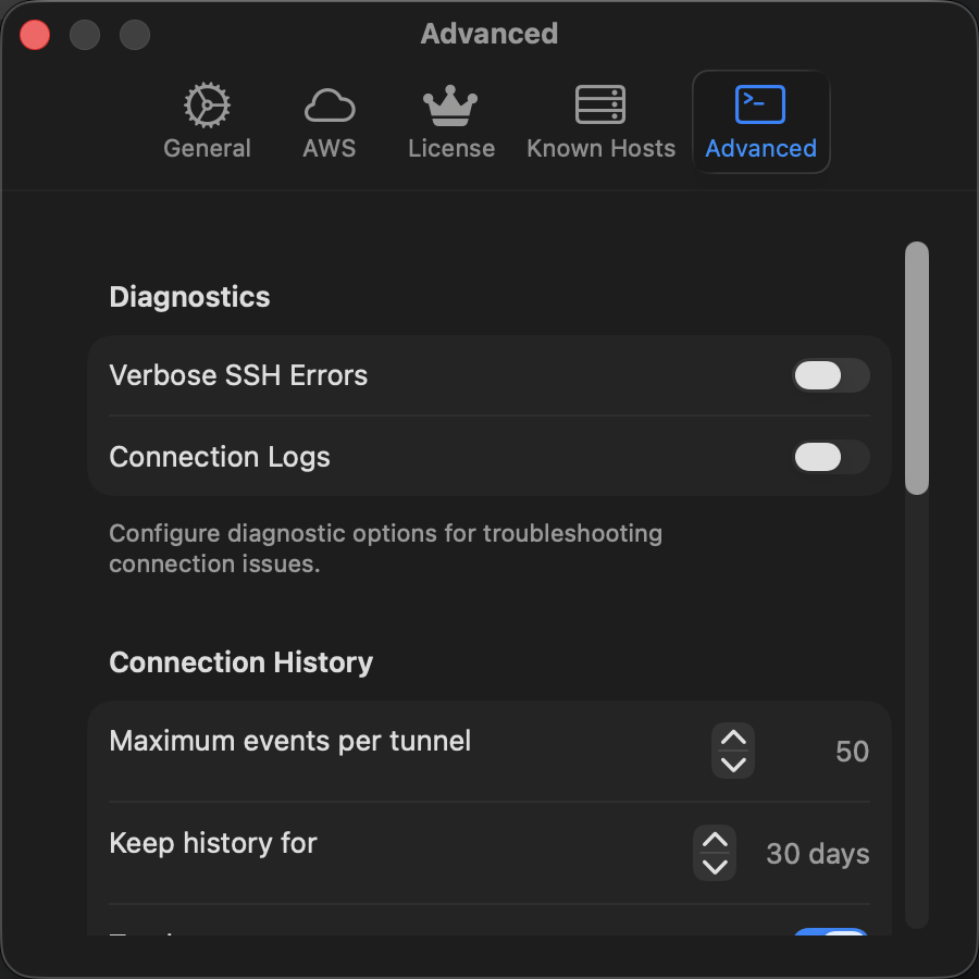 Advanced Settings Window